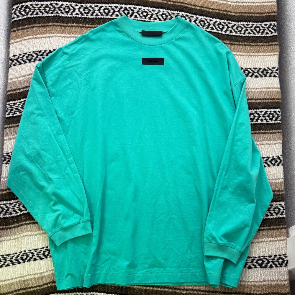 Fear of God Essentials Mint Green Mock Neck Long Sleeve Oversized Tee Shirt XL